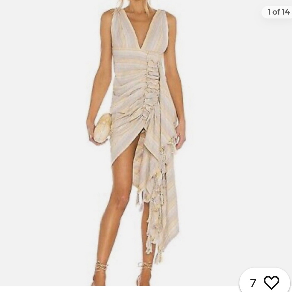 Just Bee Queen Tulum Yellow Oatmeal Striped Dress Size L